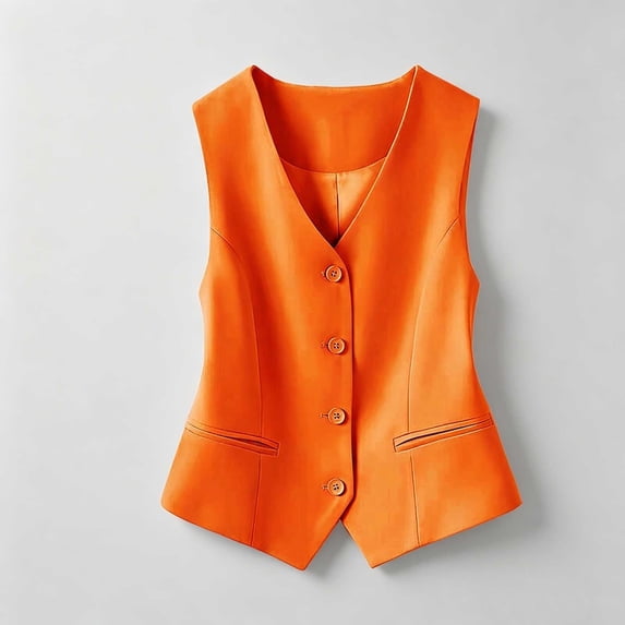 Norvella Womens Button Front Waistcoat Tops Business Casual V Neck Sleeveless Pocket Tailored Fit Suit Vests Layering Pieces