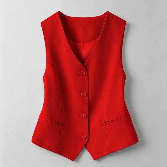 Norvella Womens Button Front Waistcoat Tops Business Casual V Neck Sleeveless Pocket Tailored Fit Suit Vests Layering Pieces
