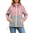 Norvella Womens Color Block Windbreaker Hooded Long Sleeve Zip Up ...