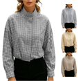 thumbnail image 1 of Norvella Womens Gingham Bomber Jacket Stand Collar Long Sleeve Zip Up Elastic Hem Relaxed Fit With Pockets Casual Fall Coat, 1 of 4