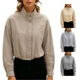 thumbnail image 1 of Norvella Womens Gingham Bomber Jacket Stand Collar Long Sleeve Zip Up Elastic Hem Relaxed Fit With Pockets Casual Fall Coat, 1 of 4