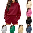 thumbnail image 1 of Norvella Womens Half Zip 2 Piece Shorts Set Long Sleeve Pullover Top Elastic Waist Bottoms With Pockets Matching Casual Sweatsuit, 1 of 8