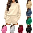 thumbnail image 1 of Norvella Womens Half Zip 2 Piece Shorts Set Long Sleeve Pullover Top Elastic Waist Bottoms With Pockets Matching Casual Sweatsuit, 1 of 8