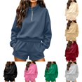thumbnail image 1 of Norvella Womens Half Zip 2 Piece Shorts Set Long Sleeve Pullover Top Elastic Waist Bottoms With Pockets Matching Casual Sweatsuit, 1 of 8