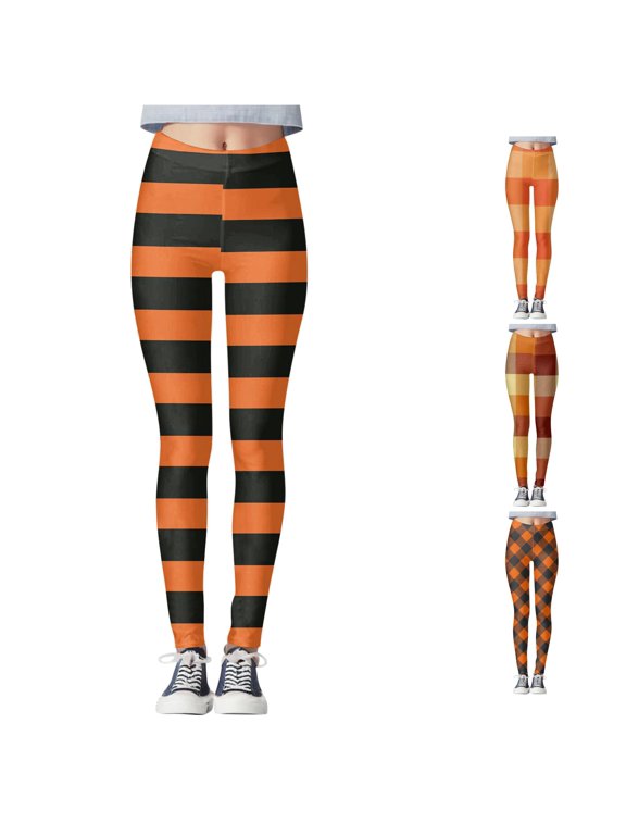 Womens Halloween Leggings Plaid Print Elastic Waist Slim Fit Full Length Lifter Stretch Pants Pull On Everyday Trick Or Treat Casual Bottoms