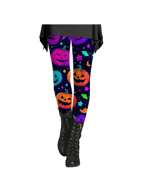 Womens Halloween Pants Jack O Lantern Star Graphic Slim Fit Leggings Bat Moon Print Full Length Casual Party Bottoms