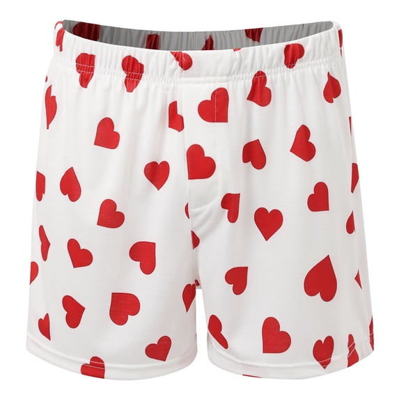 Norvella Womens Heart Print Boxer Shorts Elastic Waist Mid Rise Relaxed Fit Lounge Underwear All Over Pattern Casual Sleep Bottoms