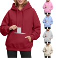 thumbnail image 1 of Norvella Womens Hidden Zipper Pocket Hoodies Long Sleeve Hooded Sweatshirt Drawstring Kangaroo Pocket Banded Relaxed Fit Casual Pullover Top, 1 of 4