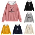thumbnail image 1 of Norvella Womens Hockey Stick Print Hoodies Long Sleeve Hooded Sweatshirt Relaxed Fit Kangaroo Pocket Ribbed Pullover Top, 1 of 4