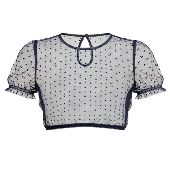 Norvella Womens Keyhole Back Top Polka Dot Sheer Mesh Tie Detail Short ...