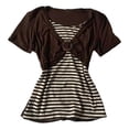 thumbnail image 1 of Norvella Womens Layered T Shirt Striped Underlay V Neck Short Sleeve Tie Front Slim Fit Y2K Casual Tee Fashion Everyday Top, 1 of 5