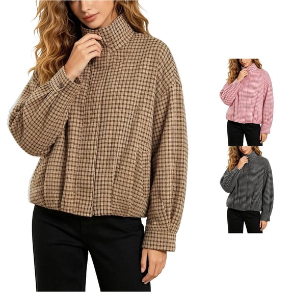 Norvella Womens Oversized Sweatshirt Houndstooth Print Mock Neck Long Sleeve Drawstring Hem Relaxed Fit Pullover Fall Casual Top