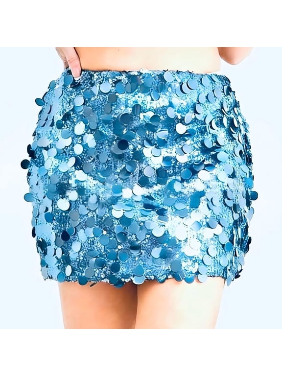 Womens Plus Size Skirt Sequin Detail High Waist Mini Length Bodycon Fit Sparkly Disc Pattern Dance Party Dress Bottoms