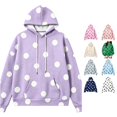thumbnail image 1 of Norvella Womens Polka Dot Waffle Hoodie 3/4 Sleeve Drawstring Hood Kangaroo Pocket Relaxed Fit Pullover Sweatshirt Casual Top, 1 of 5
