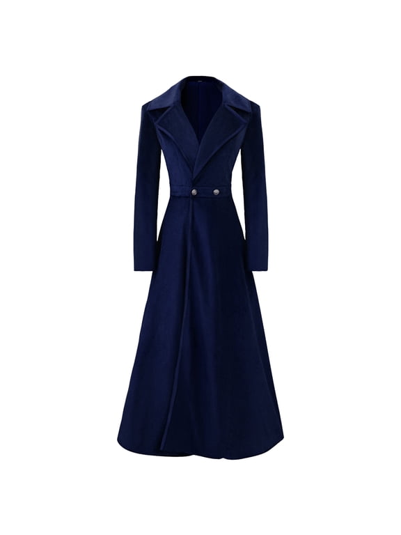 Womens Renaissance Jacket Solid Wide Lapels Long Sleeve Two Button Waist Full Length Flared Hem Victorian Coat