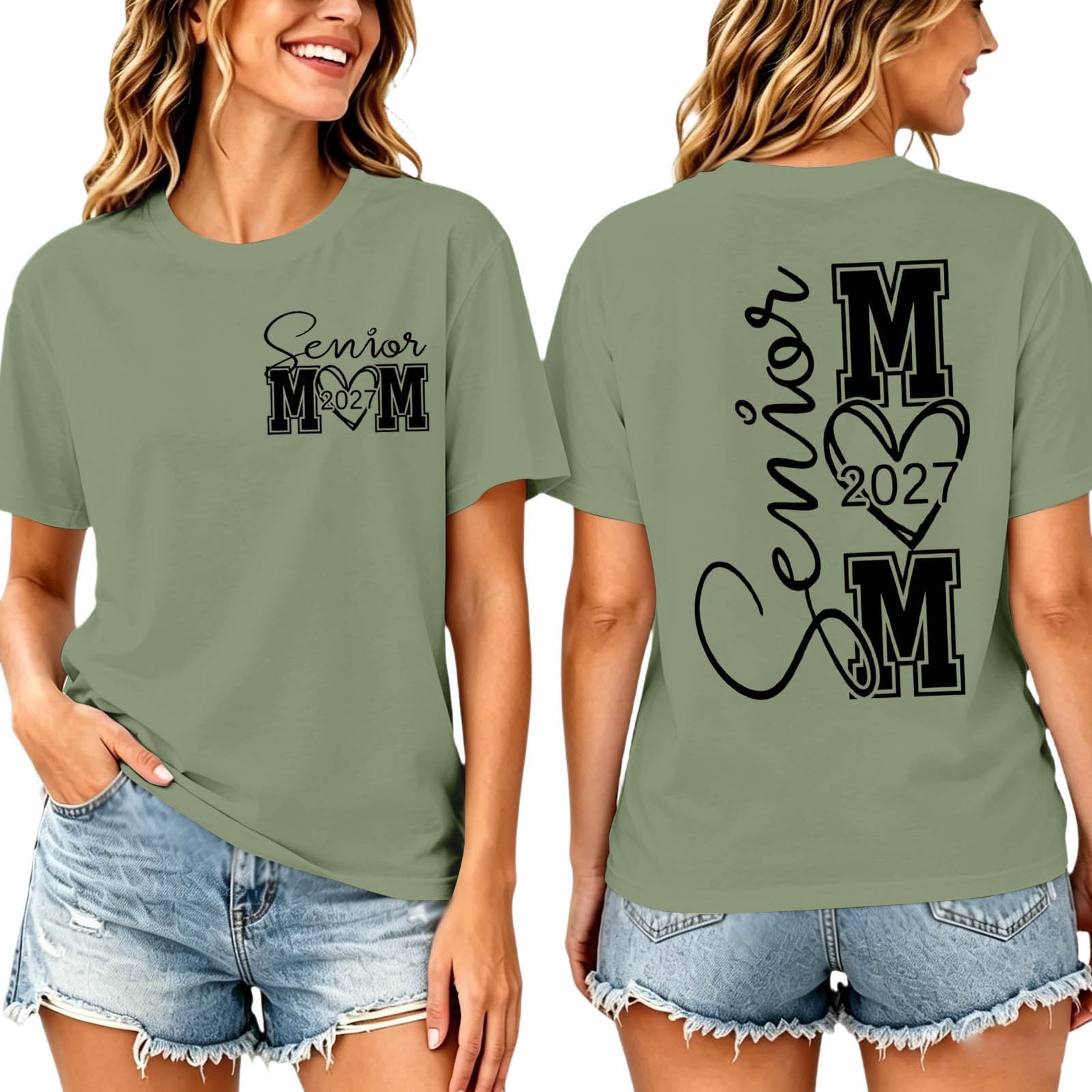 Norvella Womens Senior Mom Tee 2027 Heart Letter Print Crew Neck T ...