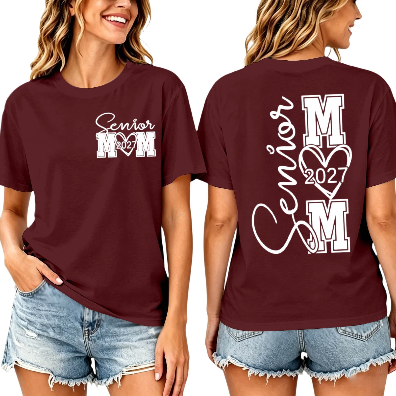 Best Rowing Designs Norvella Womens Senior Mom Tee 2027 Heart Letter Print Crew Neck T ...