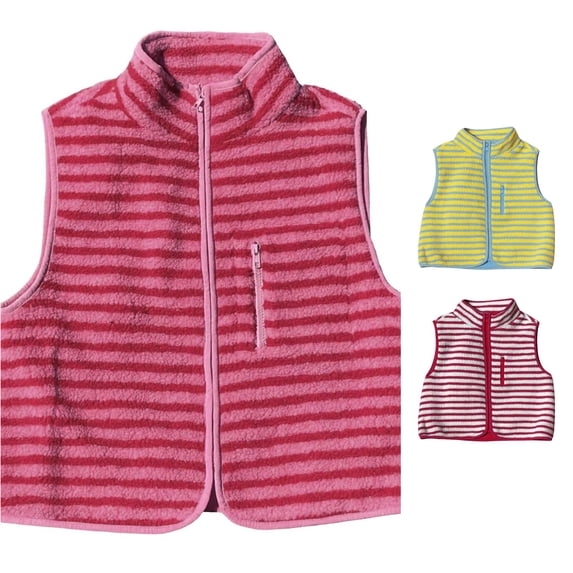 Norvella Womens Sherpa Vest Striped Pattern Stand Collar Sleeveless Full Zip Chest Pocket Relaxed Fit Warm Waistcoat Casual Winter Jacket