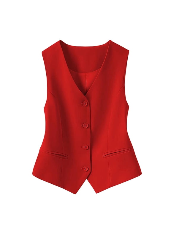 Womens Tailored Vest Tops V Neck Sleeveless Button Down Slim Fit Business Casual Dressy Office Suit Waistcoats