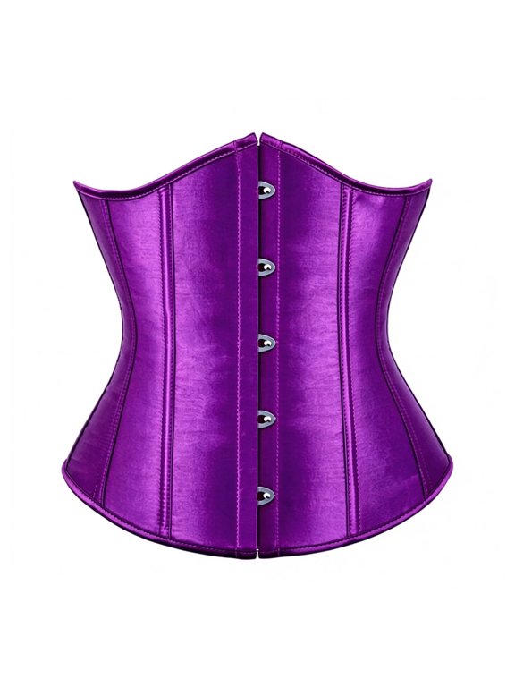 Womens Underbust Corset Solid Front Busk Closure Shaped Waist Cincher Curved Hem Structured Panels Costume Shapewear