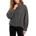 thumbnail image 1 of Norvella Womens Zip Front Jacket Gingham Check High Collar Long Sleeve Drop Shoulder Button Gathered Hem Relaxed Fit Casual Coat, 1 of 9