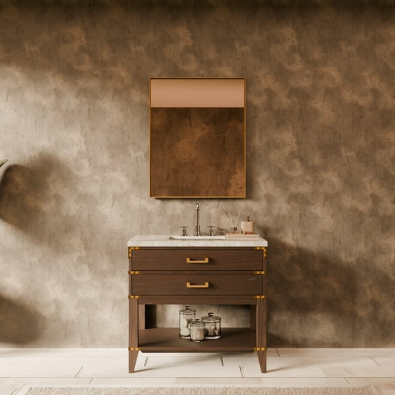 Norwalk 36 in W x 22 in D Brown Oak Single Bath Vanity and Carrara Marble Top