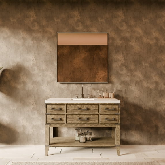 Norwalk 48 in W Grey Oak Single Bath Vanity, Cultured Marble Top, and 46 in Mirror