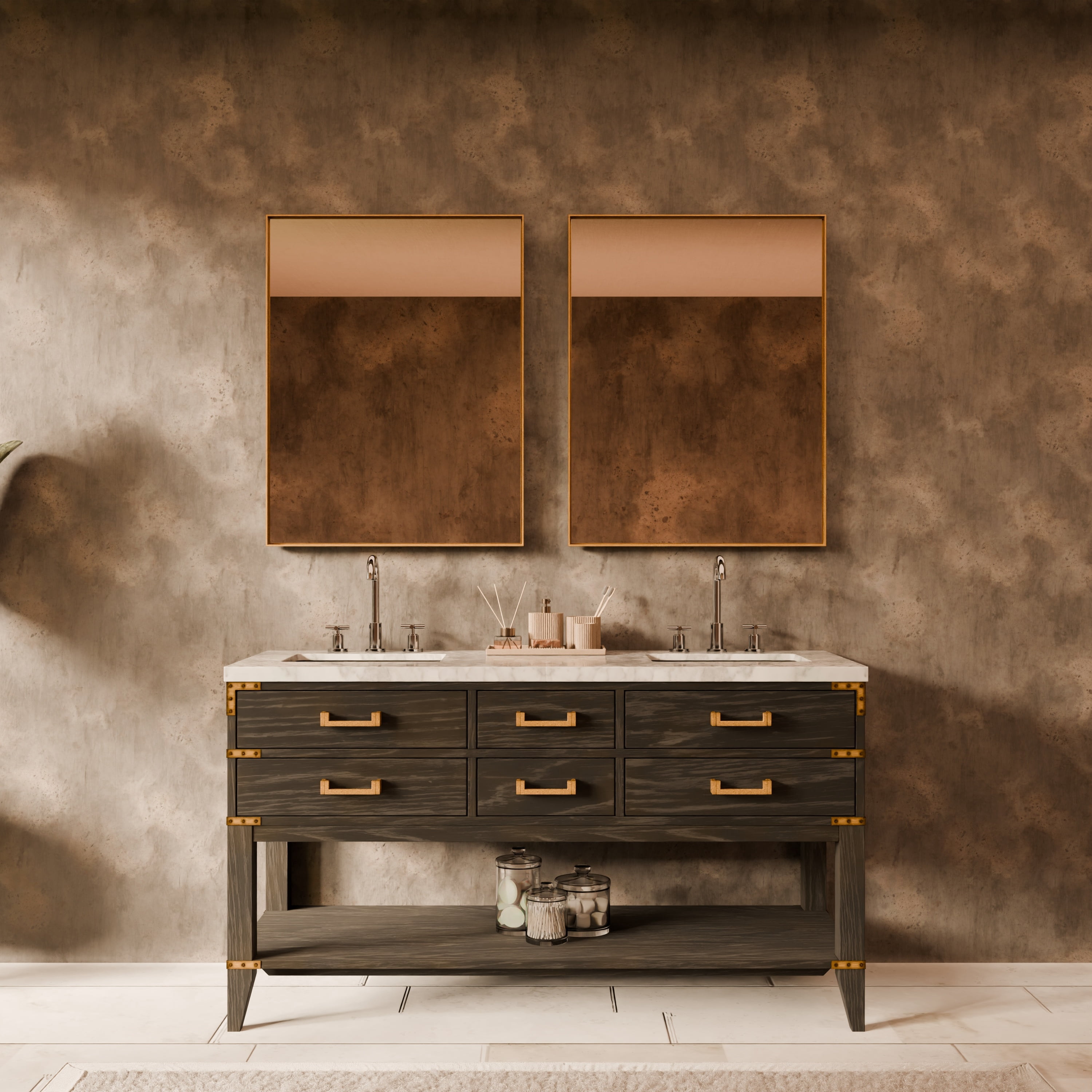 Norwalk 60 in W x 22 in D Black Oak Double Bath Vanity, Carrara Marble ...