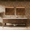 thumbnail image 1 of Norwalk 84 in W Brown Oak Double Bath Vanity, White Quartz Top, and 36 in Mirrors, 1 of 9