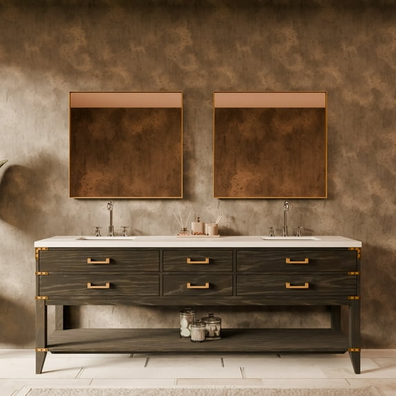 Norwalk 84 in W x 22 in D Black Oak Double Bath Vanity and White Quartz Top