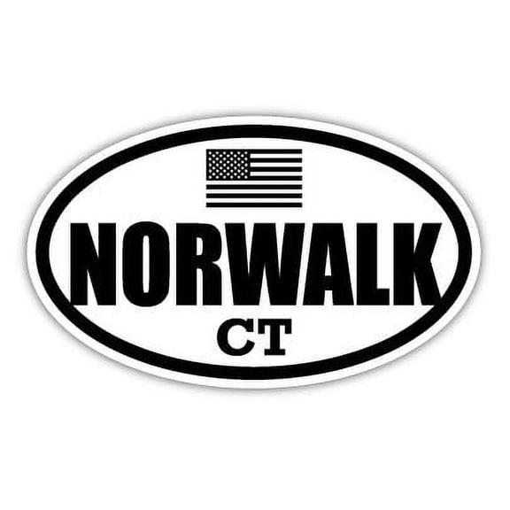 Norwalk CT Connecticut Fairfield County Stealthy Subdued Old Glory US Flag Oval Euro Decal Bumper Sticker 3M Vinyl 3" x 5"