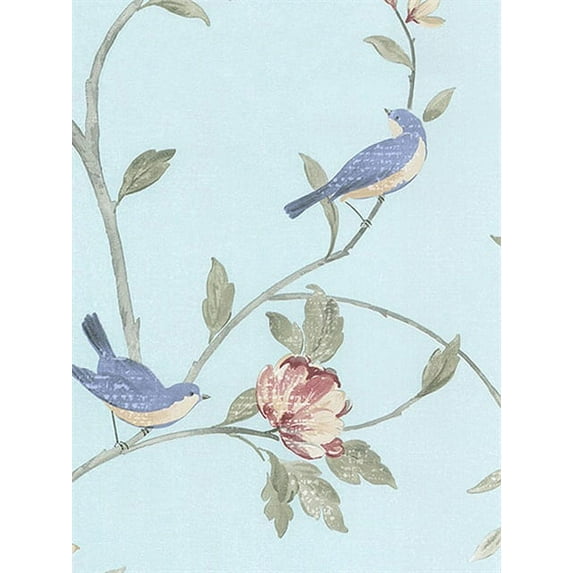 Norwall HM26329 Rose Garden 2 Floral Bird Sidewall Wallpaper Turquoise, Pink, Green, Beige
