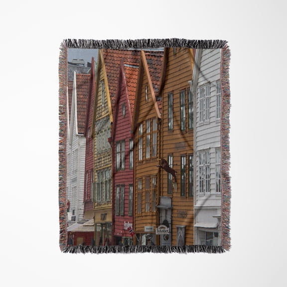 Norway, Bergen. Warehouse Architecture Of Bryggen, A Unesco Site., Woven Blanket