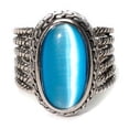 thumbnail image 1 of Vintage Style Oval Blue Cat's Eye Statement Ring, Antique Silver Tone Wide Band Size 7 Jewelry Ring Silver, 1 of 6