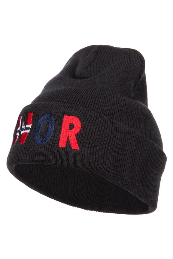 Norway Embroidered Long Beanie - Black OSFM