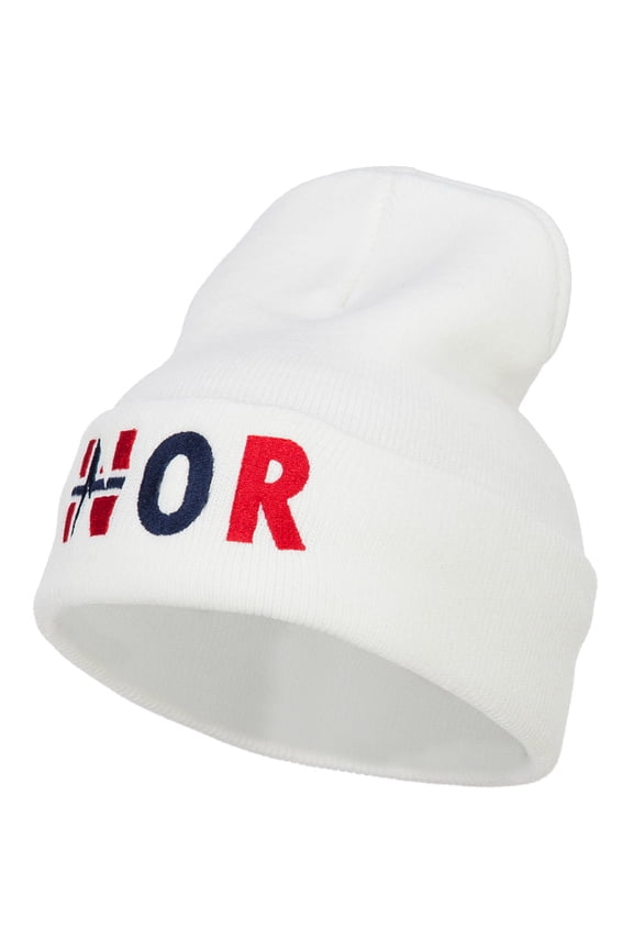 Norway Embroidered Long Beanie - White OSFM