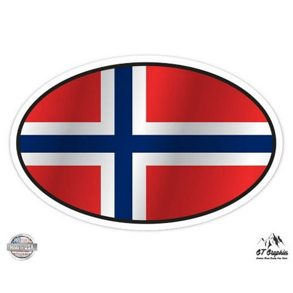Norway Flag Oval - 3" Vinyl Sticker - For Car Laptop I-Pad Phone Helmet Hard Hat - Waterproof Decal