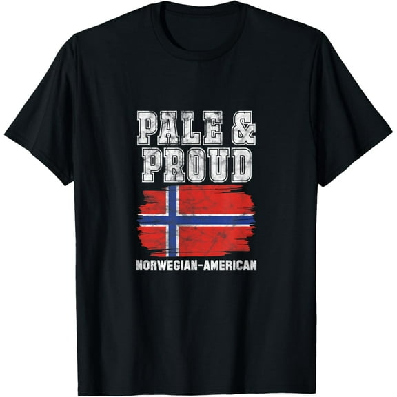 Norway Flag Pale & Proud Norweigan-American Norge Distressed T-ShirtMen and women, White Black T-shirt, size: Extra large S-1571XL