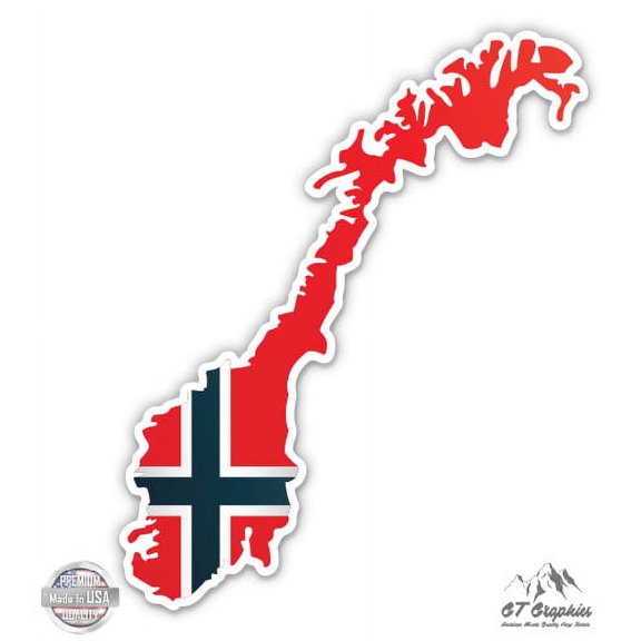 Norway Map Flag Country Shape - 3" Vinyl Sticker - For Car Laptop I-Pad Phone Helmet Hard Hat - Waterproof Decal