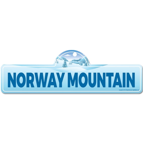Norway Mountain Street Sign | Indoor/Outdoor | Skiing Skier Snowboarder Décor for Ski Lodge Cabin Mountian House | SignMission personalized gift
