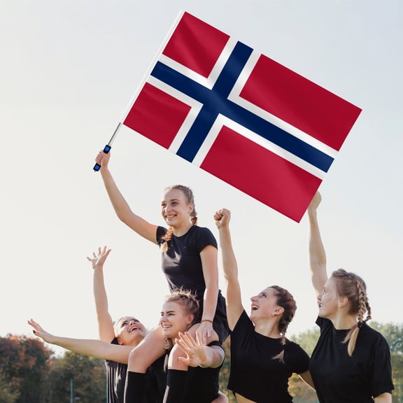 Norway National Fan Flag with 63in Extendable Pole - 39.4x59.1in Large Norwegian Banner with Nordic Cross for Sports Events & Celebrations