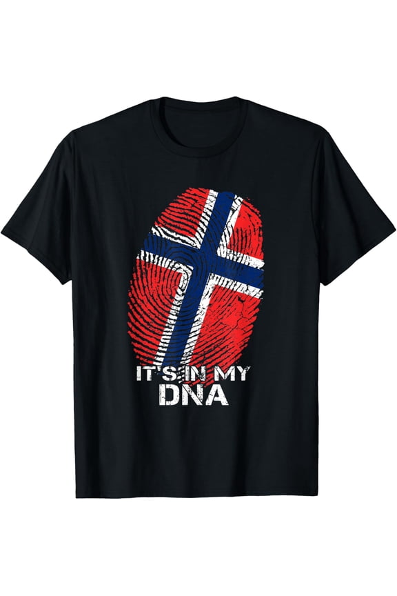 Norway Norge Norwegian Flag DNA Genes Heritage T-ShirtMen and women, White Black T-shirt, size: Extra large S-1574XL