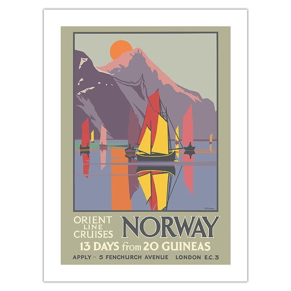 Norway - Norwegian Fjords - Orient Line Cruises - Vintage Ocean Liner Travel Poster by M.V. Jones c.1923 - Fine Art Matte Paper Print (Unframed) 24x32in