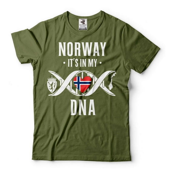 Norway Patriotic Shirt It's in My DNA Shirt Norway Shirt Viking Gifts Norwegian DNA Patriotic Shirt (4X-Large Military Green)