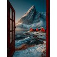 thumbnail image 1 of Norway Red House Window Canvas Wall Art, Lofoten Snow Mountain Print, Ready to Hang Home Decor, 1 of 8