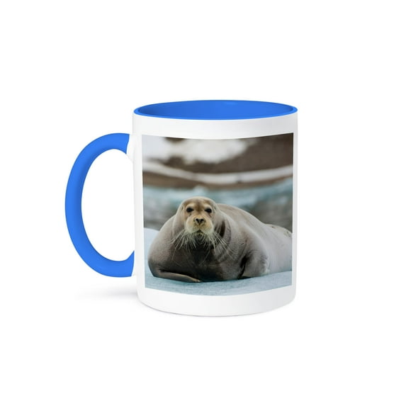 3drose, Norway. Svalbard. Krossfjord. Bearded Seal on an Ice Floe., 15oz Two-tone Blue Mug