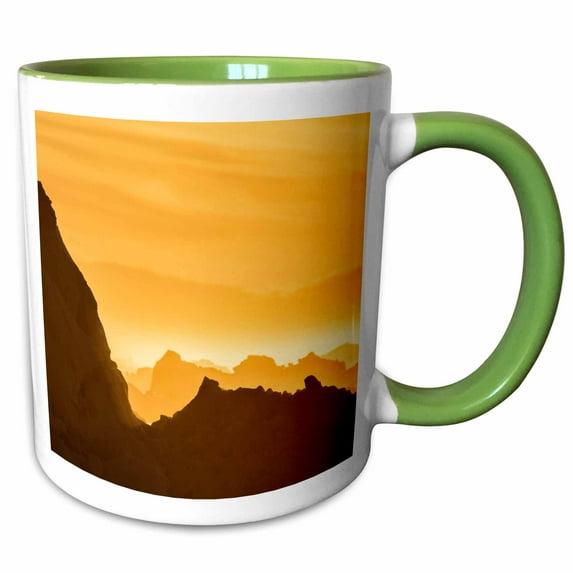 Norway, Svalbard, Nordaustlandet. Silhouette of icebergs at sunset. 11oz Two-Tone Green Mug mug-257796-7