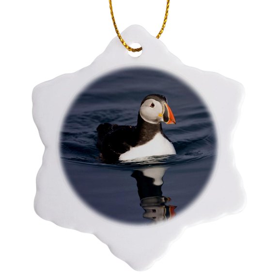 3drose, Norway, Svalbard, Spitsbergen Isl, Atlantic Puffin - Eu21 Pso0328 - Paul Souders, 3 inch Snowflake Porcelain Ornament