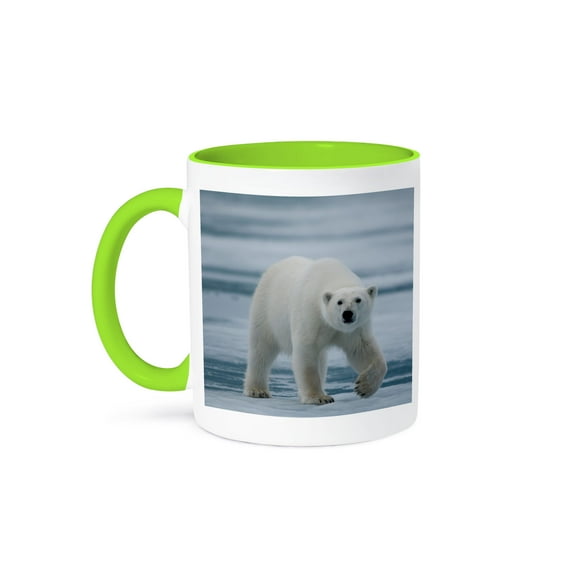 3drose, Norway, Svalbard, Spitsbergen. Polar Bear Travels Along Sea Ice., 15oz Two-tone Green Mug