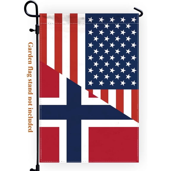 Norway USA Friendship Garden Flag, 12x18 Inch Double-Sided Norwegian American Outdoor Banner for Patio and Yard, Heavy Duty